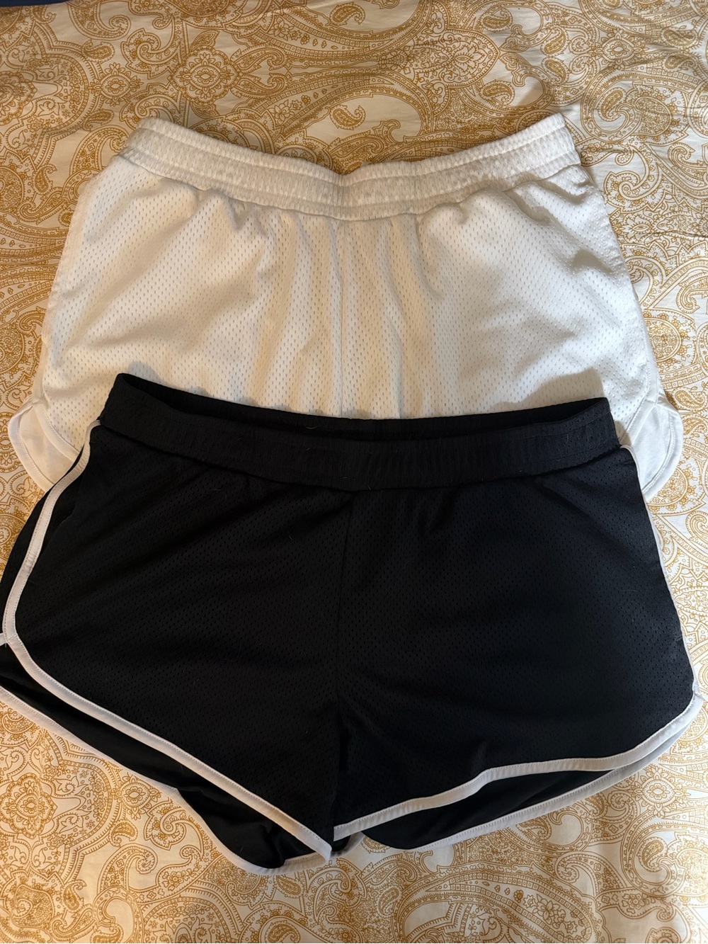 Old Navy Athletic Mesh Shorts - 2 pair - 1 Black w/white trim and 1 solid white